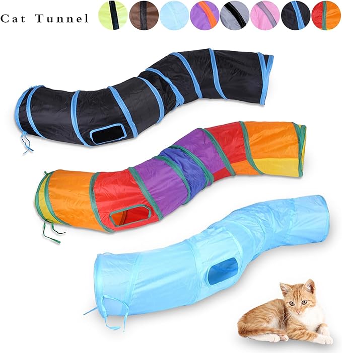 Cat Tunnel for Indoor Cats, Rabbit Tunnel Toys, Pet Toys Play Tunnels for Cats Kittens Rabbits Puppies Crinkle Pop Up Dark Grey 47" Shape S