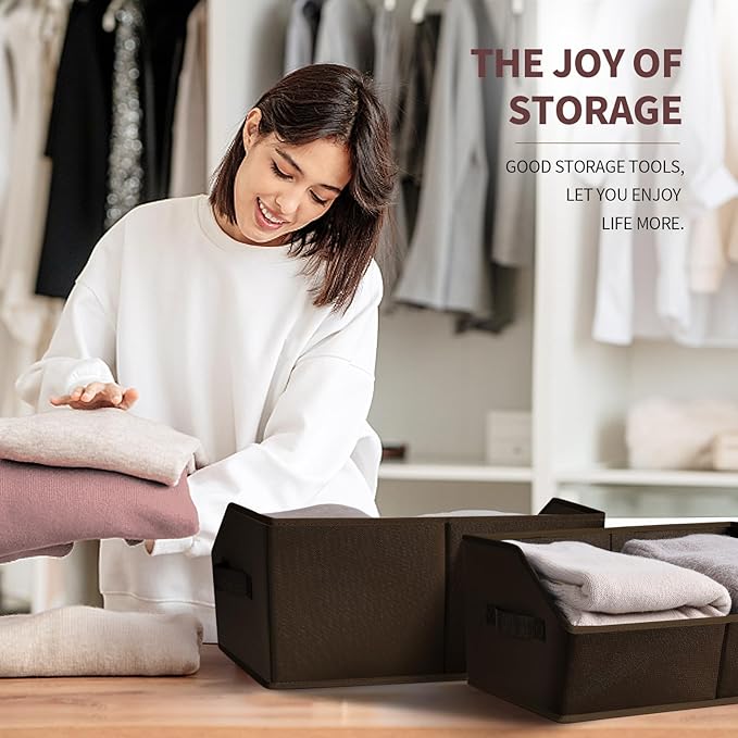 Trapezoid Closet Storage Bins - Large Fabric Baskets for Organizing, Storage Baskets for Shelves, Cube Organizer Bins for Home, Closet, Dorm, 6 Pack, Brown