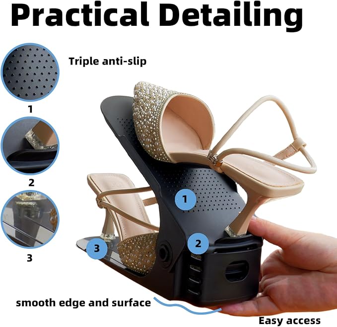 Shoe Slots Organizer, 36PCS Adjustable Double Layer Stack Shoe Rack, 50% Space-Saving Storage Rack Holder, Black