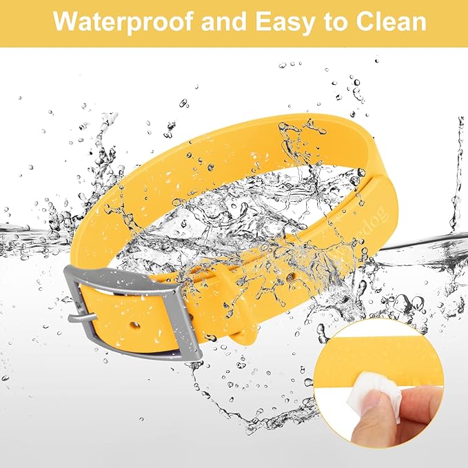 Wisedog Waterproof Dog Collar, Adjustable Soft Rubber Coated Webbing, Odor-Proof and Easy to Clean for Small Medium Large Dogs, with Airtags Case(L|15"-19" × 1 in, Butter Yellow)
