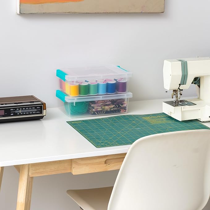 IRIS USA 2 Qt. Plastic Storage Bins Containers with Lids, 6 Pack, Small Sensory Bin, Craft Storage, Craft Organizers & Storage, Organizing Container for Home, Office & Art Supplies, Stackable, Clear