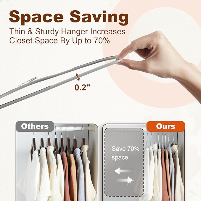 HOUSE DAY Heavy Duty Plastic Hangers 60 Pack, Non Slip Clothes Hangers with Rubber Pads and 360° Hook - Thin 0.2 Inch, Space Saving Coat Hanger Grey, Closet Organizer for Shirt, Pants, Suit, Skirt