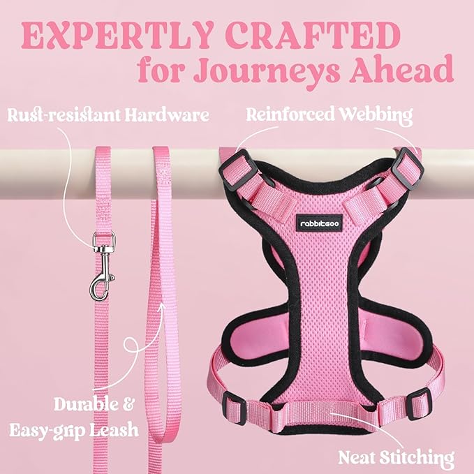 rabbitgoo Cat Harness and Leash for Walking, Escape Proof Soft Adjustable Vest Harnesses for Cats, Easy Control Breathable Reflective Strips Jacket, Pink, XXS