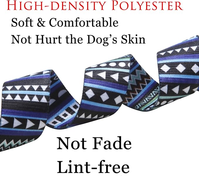 Dog Collar with Bohemia Floral Tribal Geometric Patterns - Soft Ethnic Style Collar Adjustable for Small Medium Large Dogs（Bohemian Blue,L）