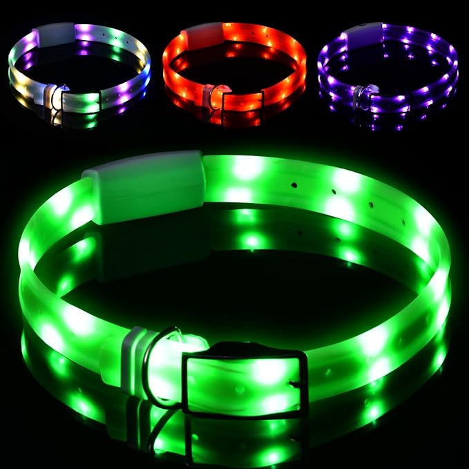 Lighted Dog Collar, Rechargeable Light Up Pet Collar, Waterproof LED Dog Collar Glow in The Dark, Make Pet Visible and Safety for Night Walking for Small Medium Large Dogs (Green)