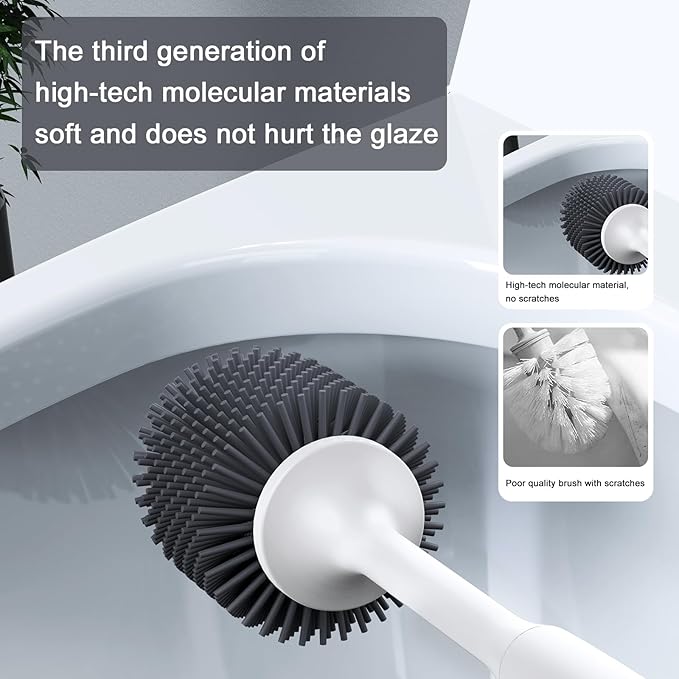 Lefree Silicone Toilet Brush and Holder, Bathroom Cleaner Brush Set, Non-Slip Handle Toilet Bowl Brush with TPR Soft Bristle, Wall Mounted/Floor Standing