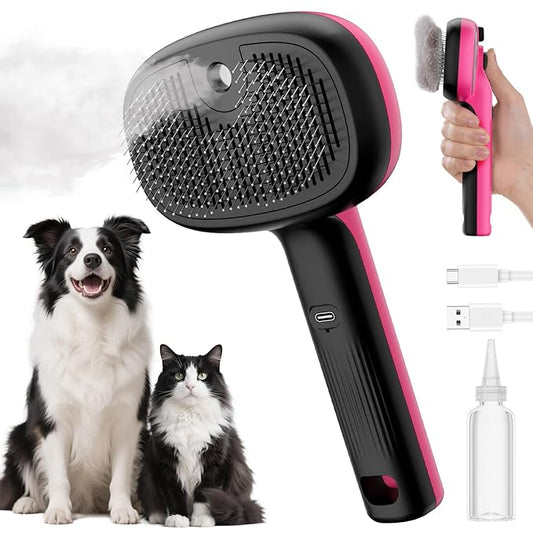 Pecute Cat Steam Brush, Self-Cleaning Steam Cat Brush with 2 Water Spray Modes, Large Capacity Tank, Steaming Renu Dog Brush for Shedding Massaging Grooming, Cool Mist Only