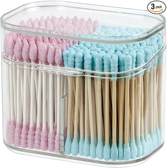 Clear Bathroom Organizer, 2-Size Essentials Set for Hail Accessories & Beauty Supplies,Cotton Swabs,Balls,Pads - Small Clear Plastic Canister Apothecary Jar Set, Vanity Makeup Storage Organizer (S)