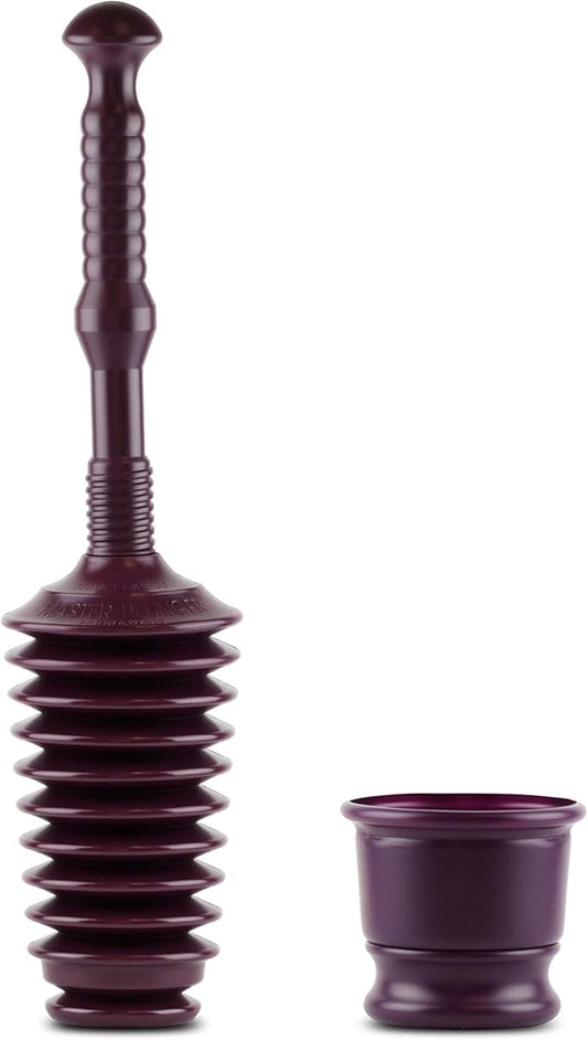 Master Plunger MP500-B Heavy Duty Bathroom Toilet Plunger Kit with Short Bucket. All Purpose Plunger Equipped with Air Release Valve, Plum