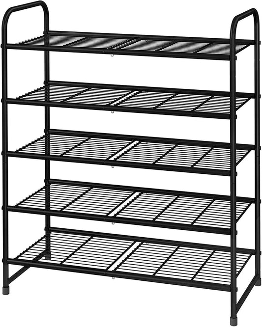 Simple Trending 5-Tier Stackable Shoe Rack, Expandable & Adjustable Shoe Organizer Storage Shelf, Wire Grid, Black