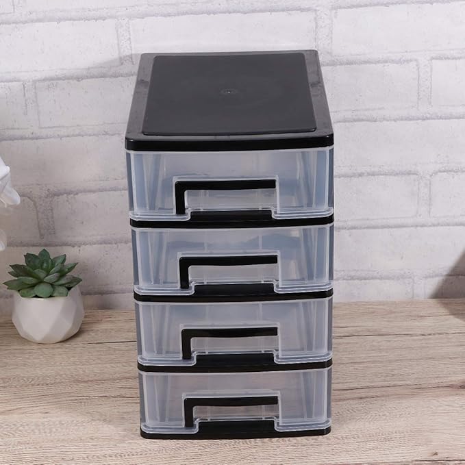 Four Stackable Storage Cabinet Drawers Portable Multifunctional Organizer Box Storage Case Desktop Home Office Dorm Transparent