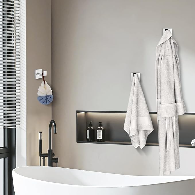 Towel Hooks for Bathrooms, Heavy Duty Wall Mounted Stainless Steel Modern Hook, 2 Pack – Ideal for Hanging Towels, Robes, Coats, in Kitchen, Bedroom, Bathroom, or Hotel (2, Chrome Polished)