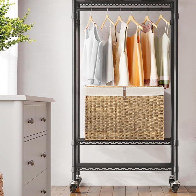 240L Wicker Storage Basket with Lid, Handwoven Rattan Large Shelf Basket with Removable Liner, 47.6 Gallon Wicker Basket for Blanket, Storage Trunk with Handle for Closet, Bedroom, Livingroom, Natural