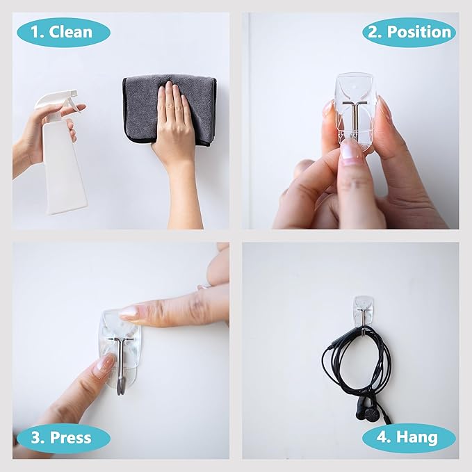 60 Small Hooks+80 Removable Strips, Clear Wire Hanger Hooks, Damage-Free Utility Hooks, Heavy Duty with Adhesive Strips, No Tools Wall Hook for Hanging, Value Pack