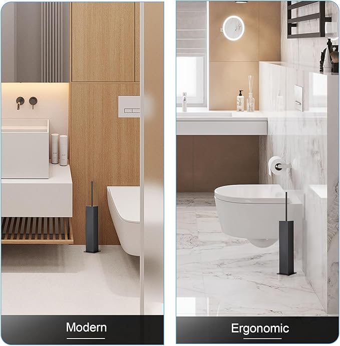 BVL Toilet Brush and Holder Set Black Stainless Steel 304 Square Freestanding Toilet Brush for Bathroom