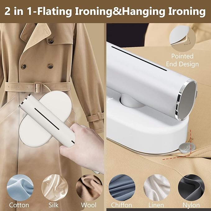 Portable Steamer For Clothes Travel Mini Steamer and Iron Fast 10s Heat-Up, Horizontal and Vertical 1200W Effortless Wrinkle Removal, Garment Steamer and Iron for Travel Office Home(110-120V)