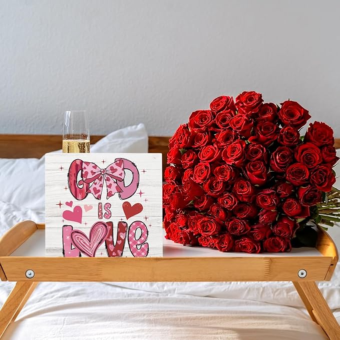 Christian Valentines Day Decorations for Home Scripture Desk Decor God Is Love Decorations for Kitchen Table Valentine’S Day Gifts for Boyfriend Girlfriend 5 X 5 Inchs