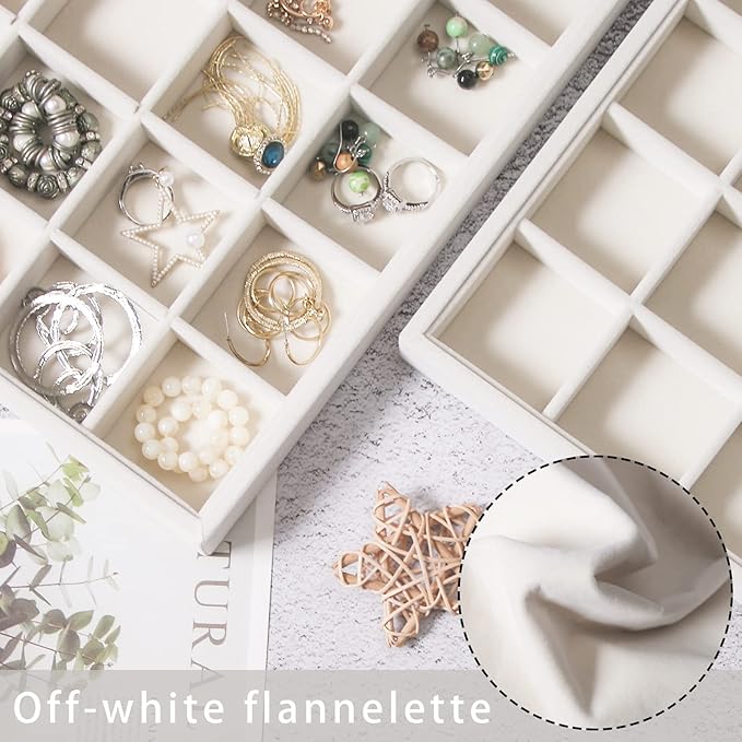 Coward 2PC Stackable 24 Gird Jewelry Organizer Tray Necklace Earring Box Storage Drawer Ring Bracelet Display Holder (beige(24grid+24grid))