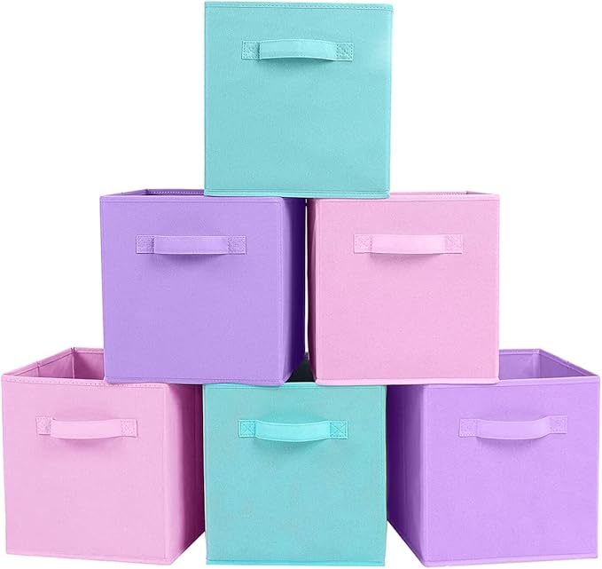 ShellKingdom Storage Bins, Foldable Fabric Storage Cubes And Cloth Storage Organizer Drawer For Closet And Toys Storage, 6 Pack (Lavender+Light Blue+Pink)