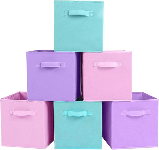 ShellKingdom Storage Bins, Foldable Fabric Storage Cubes And Cloth Storage Organizer Drawer For Closet And Toys Storage, 6 Pack (Lavender+Light Blue+Pink)
