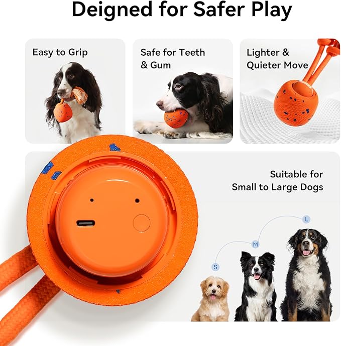 Cheerble Smart Interactive Dog Toy, Wicked Ball Rolly, Automatic Moving, Bouncing, Rotating, E-TPU Material, with Rope & Barks Sound Active Rolling Interactive Dog Ball for Medium and Large Dogs