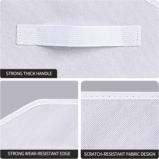 Closet Baskets for Shelves Trapezoid - Decorative Storage Baskets with Handle, Closet Bins for Organization, Shelf Storage Bins for Clothes, Books, Home, Office, 4 Pack, White