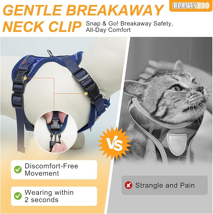 BEAUTYZOO Escape Proof Cat Harness and Leash for Walking, Soft Adjustable Cute Vest for Small to Large Cats, Reflective Breathable Easy-Control Outdoor Jacket, Kitten Harness and Leash Set, Blue, S