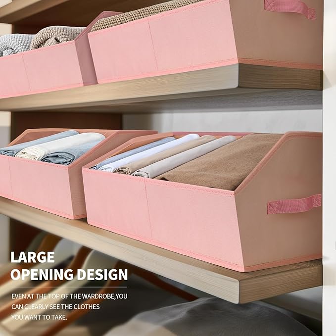 Closet Baskets for Shelves Trapezoid - Decorative Storage Baskets with Handle, Closet Bins for Organization, Shelf Storage Bins for Clothes, Books, Home, Office, 10 Pack, Pink