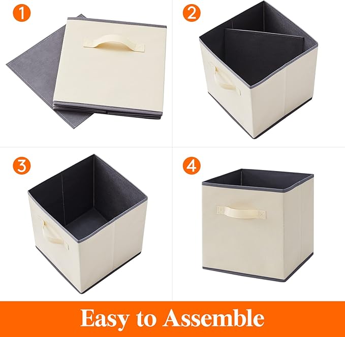 Lifewit Collapsible Fabric Storage Cubes Bins Set 11 Inch, Foldable Cubby Organizers Boxes, 6 Pack Organizing Baskets for Shelf, Closet, Utility Room, Storage Room, 18L Beige