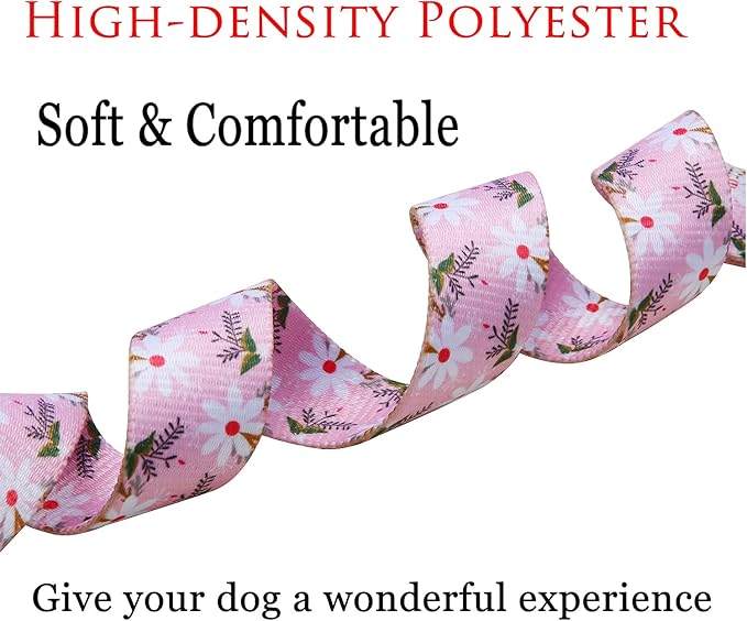 Dog Collar with Bohemia Floral Tribal Geometric Patterns - Soft Ethnic Style Collar Adjustable for Small Medium Large Dogs (Pink White Flower,M)