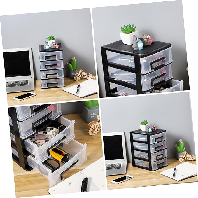 Plastic Drawers - 4 Layer Small Desktop Organizer with Transparent Drawers for Home, Office, Stationery, Jewelry and Cosmetics