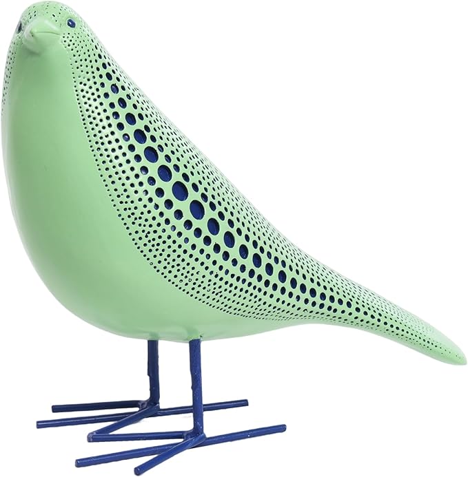 Quoowiit Bird Figurine, Modern Sculpture and Statues for Home Decor, Animal Statues for Bookshelf, Table, Entryway, Fireplace, Resin Decorative Sculpture with Chic Polka Dots Art Design (Green)