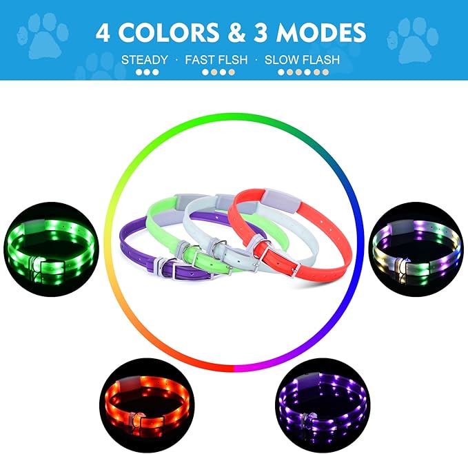 Lighted Dog Collar, Rechargeable Light Up Pet Collar, Waterproof LED Dog Collar Glow in The Dark, Make Pet Visible and Safety for Night Walking for Small Medium Large Dogs (Green)