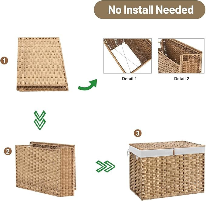 240L Wicker Storage Basket with Lid, Handwoven Rattan Large Shelf Basket with Removable Liner, 47.6 Gallon Wicker Basket for Blanket, Storage Trunk with Handle for Closet, Bedroom, Livingroom, Natural