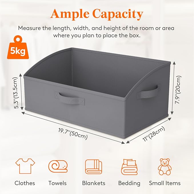 Lifewit Fabric Extra Large Trapezoid Closet Storage Bins for Shelf, 6 Pack Closet Organizer Baskets with Handles, Foldable Clothes Containers for Book, Purse, 19.7" x 11" x 7.9", 23L, Gray