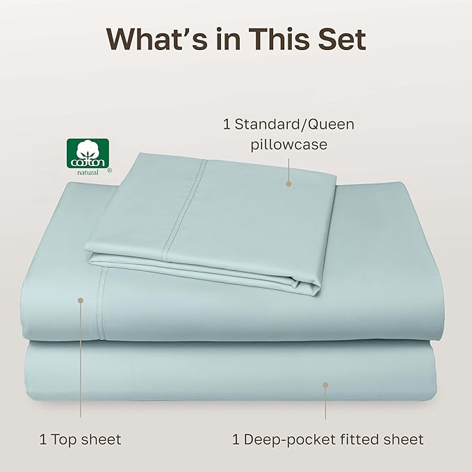 California Design Den Luxury Twin Sheet Set - 100% Cotton, 600 Thread Count Deep Pocket Twin Sheets, Soft Hotel-Quality Bedding with Sateen Weave - Seafoam