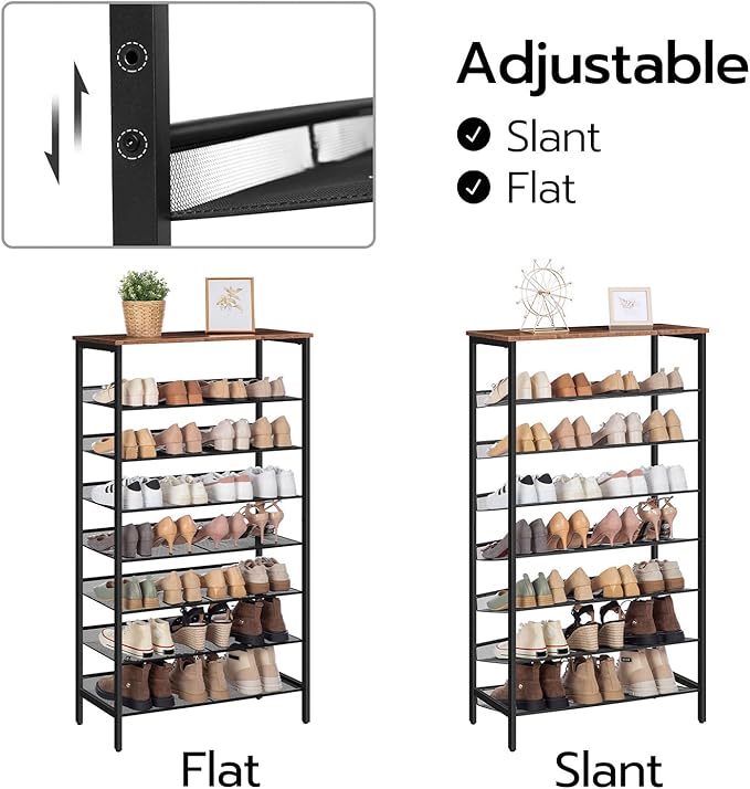 HOOBRO 8-Tier Shoe Rack, 29.5"L Shoe Shelf, Large Capacity Shoe Storage Organizer for 21-24 Pairs of Shoes, Front Door Entrance, Entryway, Hallway, Closet, Space Saver, Rustic Brown and Black BF18XJ01