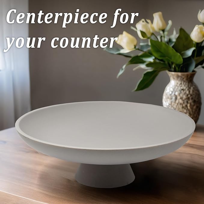 Large Decorative Bowl, Modern Resin Pedestal Bowl for Home Decor, Stylish Fruit Bowl for Kitchen Counter, Chic Key Holder for Entry Table, Grey