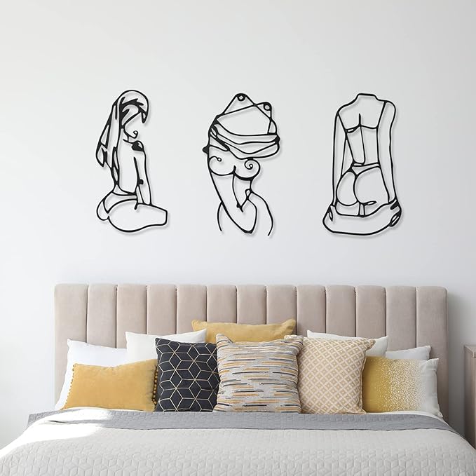 Photect 3 Pcs Metal Wall Art Decor Minimalist Abstract Woman Wall Art Metal Modern Line Drawing Decor Female Single Line Home Hanging for Bedroom Bathroom Living Room Christmas Housewarming(Lively)