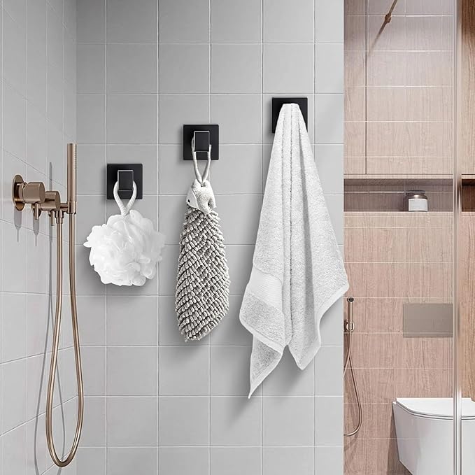 Matte Black Towel Hooks for Bathrooms, Heavy Duty Wall Mounted Stainless Steel Modern Hook, 4 Pack – Ideal for Hanging Towels, Robes, Coats, in Kitchen, Bedroom, Bathroom, or Hotel