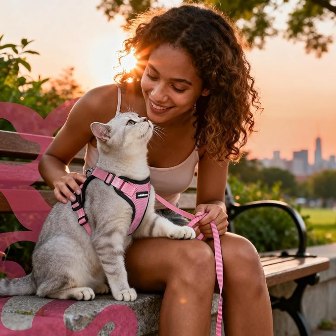 rabbitgoo Cat Harness and Leash for Walking, Escape Proof Soft Adjustable Vest Harnesses for Cats, Easy Control Breathable Reflective Strips Jacket, Pink, S