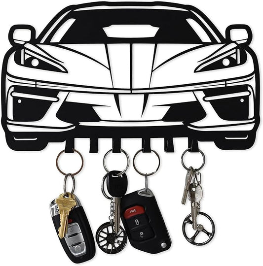 MOOH Metal Automotive Key Holder with 6 Hooks - Unique Wall Mounted Car Lovers Gifts for Men & Women - Cool Man Cave Decor