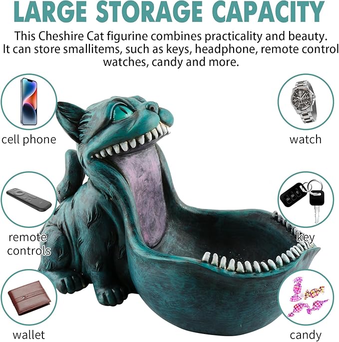 Cat Candy Bowl Cheshire Cat Statue Large Candy Dish for Office Desk Key Bowl for Entryway Table Indoor Planter Decorative Bowls for Home Big Mouth Cat Gifts