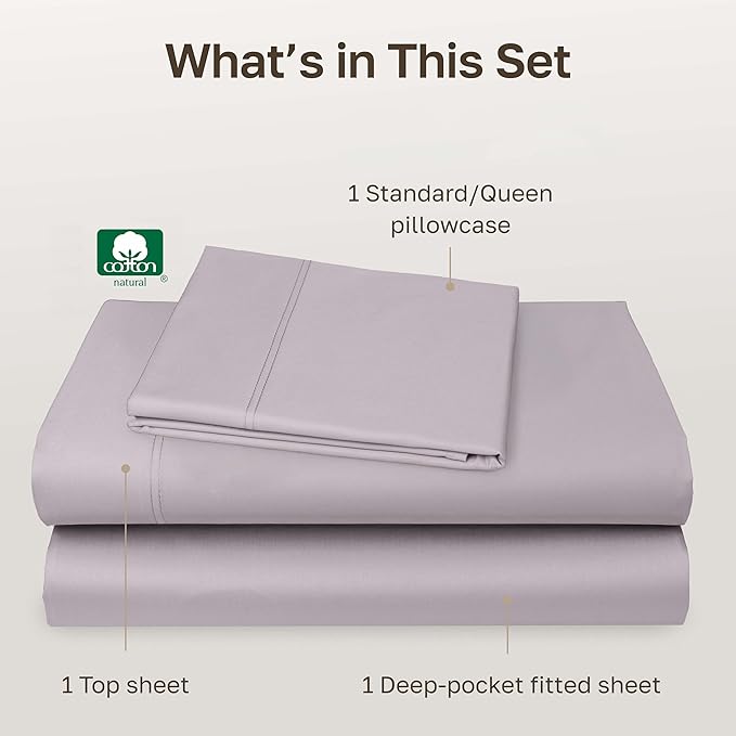 California Design Den Luxury Twin Sheet Set - 100% Cotton, 600 Thread Count Deep Pocket Twin Sheets, Soft Hotel-Quality Bedding with Sateen Weave - Lavender