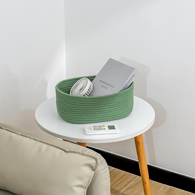 CubesLand Small Storage Basket for Shelves, Woven Rope Green Basket for Organizing, Durable & Skin-Friendly Cube Shelf Closet Organizer Bins, Toy Storage Organizers Bin, Modern Home Decor with Handles
