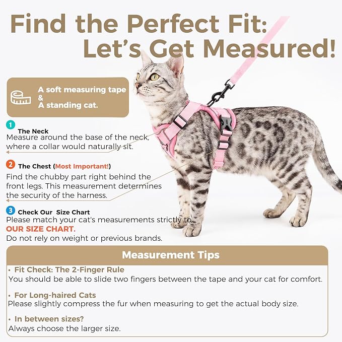 Cat Harness and Leash Set Escape Proof Tactical Extra Large Kitten Harness Emotional Support Cat Vest, Pink, XXL