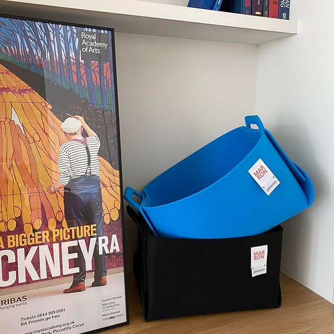 Collapsible Felt CHARCOL Storage Bin Large 14.6"x9.4"x9.4" – Foldable Basket with Handles for Closet, Laundry Room Organization, Toy Storage, Decorative Storage Bins for Shelves, Nursery