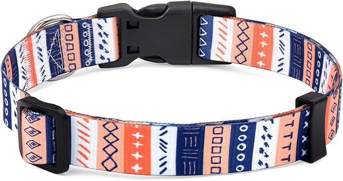 Dog Collar with Bohemia Floral Tribal Geometric Patterns - Soft Ethnic Style Collar Adjustable for Small Medium Large Dogs(Simple Symbols,XS)
