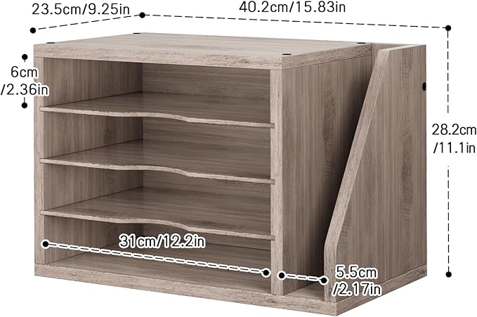 File Organizer Desktop, Wood Desk Organizer with 3 Adjustable Shelves, Mail Paper Sorter for Office, Home, File Holders for Envelopes, Mail Supplies or Magazines, Greige
