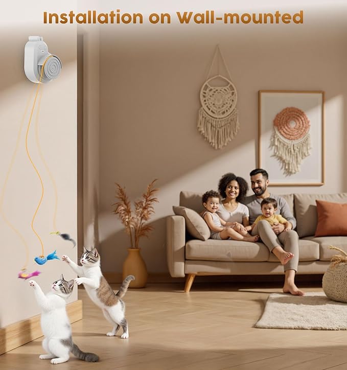 Interactive Cat Toys for Indoor Cats - Automatic Flying Bird Feather & Mouse Wand Enrichment Toy, Hands-Free or Handheld USB-Rechargeable Safe Play Chase Exercise for Bored Kittens and Adult Cats